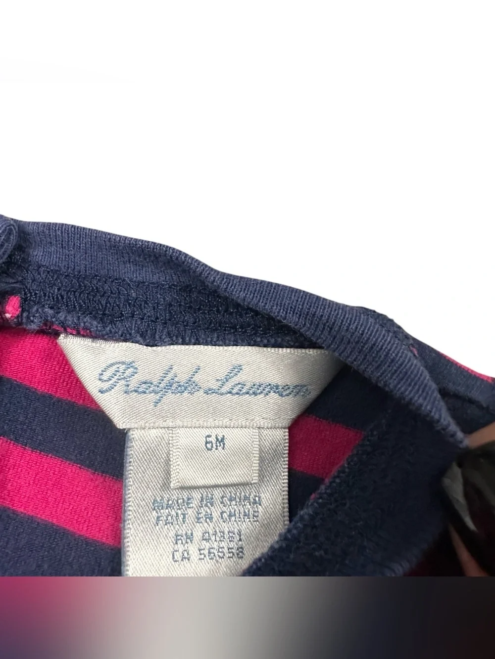 Ralph Lauren Baby Girls 6M Pink Navy Striped Long Sleeve Dress Pony